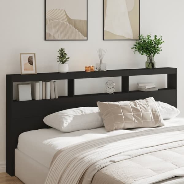 Sängynpäätykaappi LED-valoilla musta 220x17x102 cm