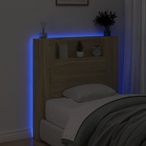 Sängynpäätykaappi LED-valoilla Sonoma-tammi 100x16,5x103,5 cm
