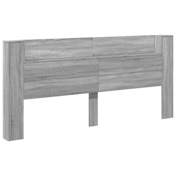 sengegavl m. opbevaring og LED-lys 220x16,5x103,5 cm grå sonoma