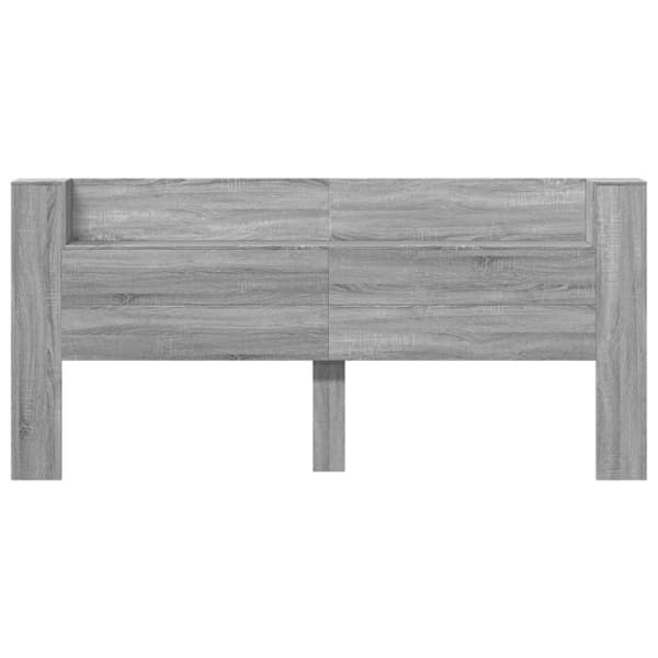 sengegavl m. opbevaring og LED-lys 220x16,5x103,5 cm grå sonoma