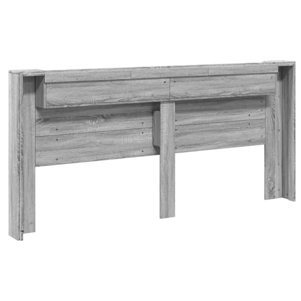 sengegavl m. opbevaring og LED-lys 220x16,5x103,5 cm grå sonoma