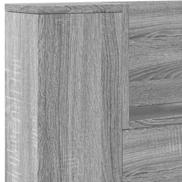 sengegavl m. opbevaring og LED-lys 220x16,5x103,5 cm grå sonoma