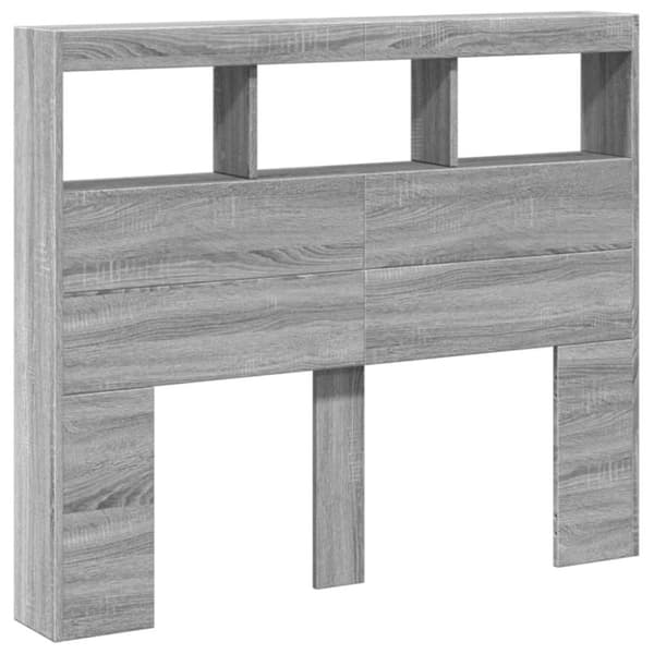 sengegavl med opbevaring og LED-lys 120x17x102 cm grå sonoma-eg