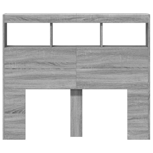 sengegavl med opbevaring og LED-lys 120x17x102 cm grå sonoma-eg