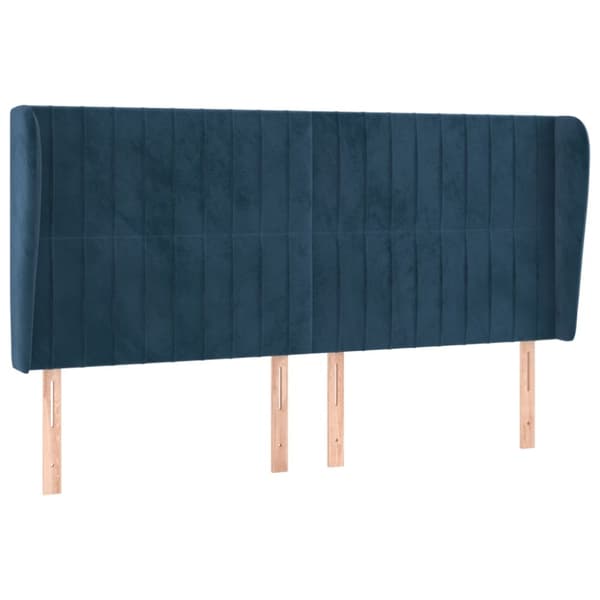 sengegavl med kanter 183x23x118/128 cm fløjl mørkeblå