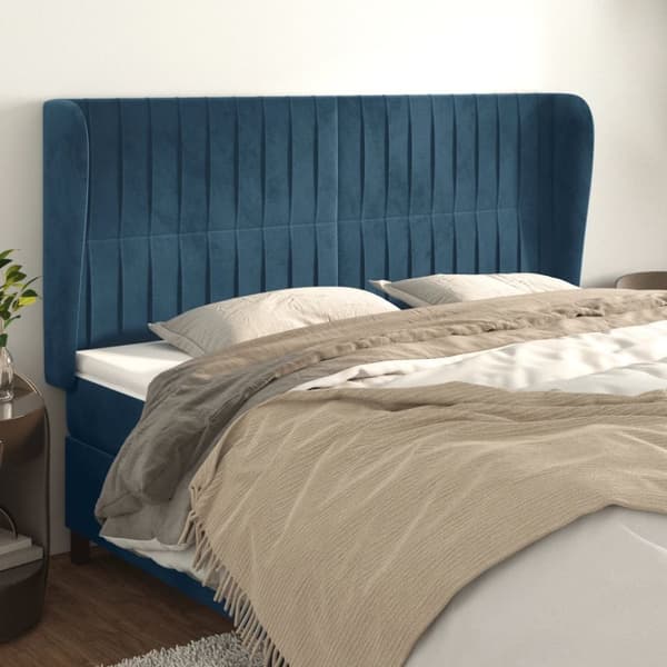 sengegavl med kanter 183x23x118/128 cm fløjl mørkeblå