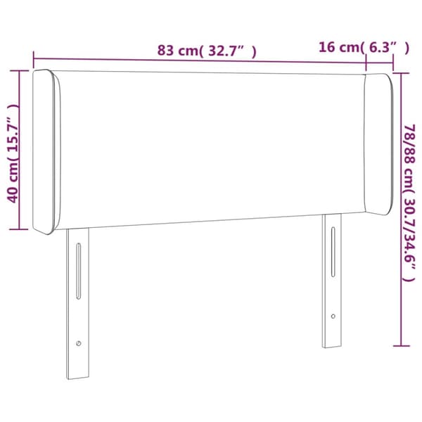 sengegavl med kanter 83x16x78/88 cm fløjl mørkeblå