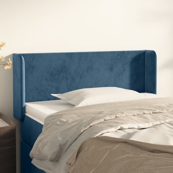 sengegavl med kanter 83x16x78/88 cm fløjl mørkeblå
