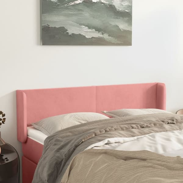 sengegavl med kanter 147x16x78/88 cm fløjl lyserød