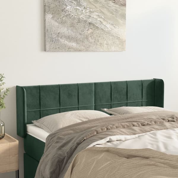 sengegavl med kanter 147x16x78/88 cm fløjl mørkegrøn