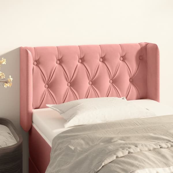 Sänggavel med kanter rosa 83x16x78/88 cm sammet