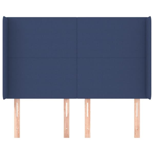 sengegavl med kanter 147x16x118/128 cm stof blå