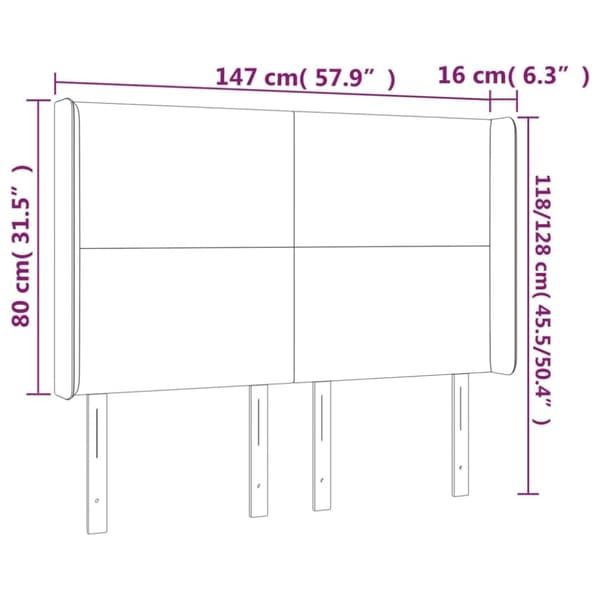sengegavl med kanter 147x16x118/128 cm stof blå