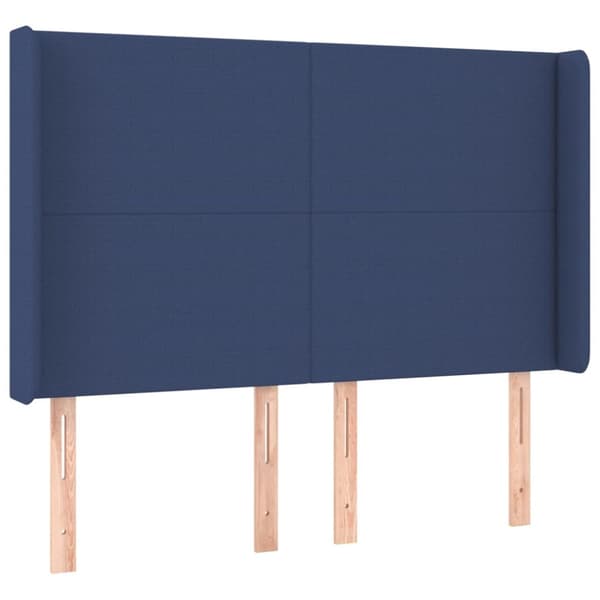 sengegavl med kanter 147x16x118/128 cm stof blå