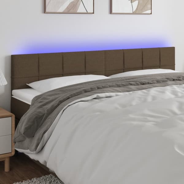 sengegavl med LED-lys 200x5x78/88 cm stof gråbrun