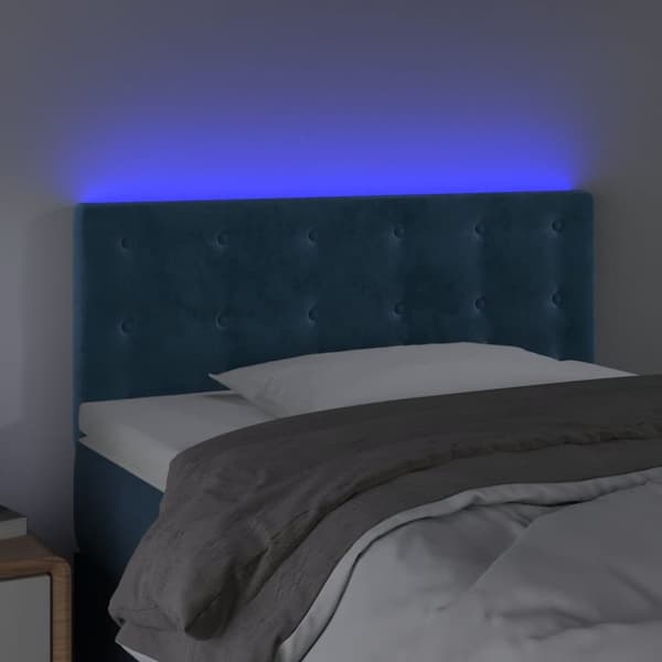 sengegavl med LED-lys 100x5x78/88 cm fløjl mørkeblå