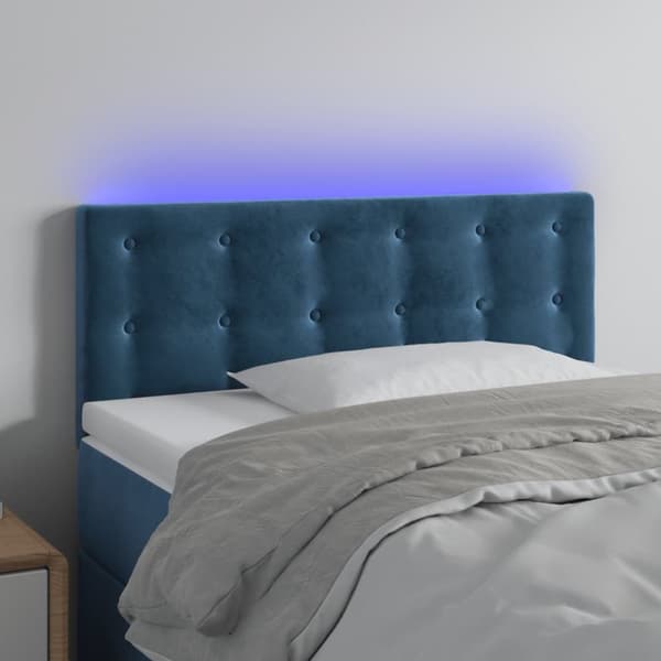 sengegavl med LED-lys 100x5x78/88 cm fløjl mørkeblå