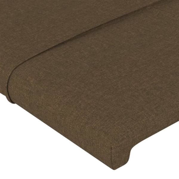 sengegavl med LED-lys 160x5x118/128 cm stof mørkebrun