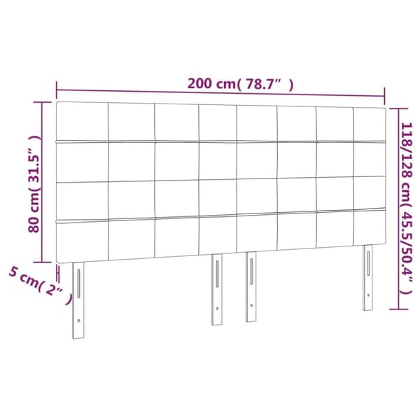 sengegavl med LED-lys 200x5x118/128 cm stof gråbrun