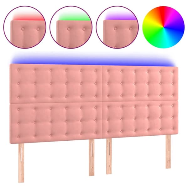 sengegavl med LED-lys 160x5x118/128 cm fløjl lyserød
