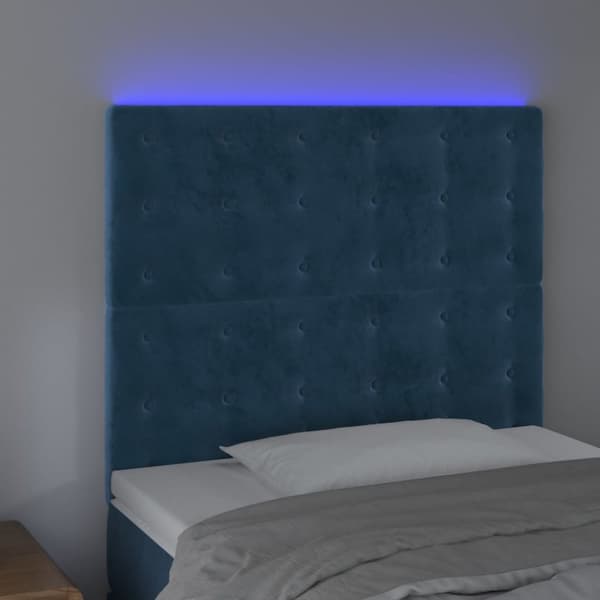 sengegavl med LED-lys 80x5x118/128 cm fløjl mørkeblå