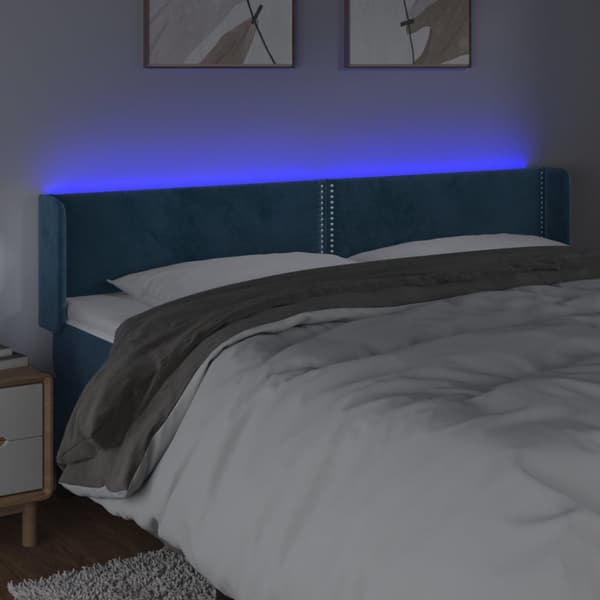 Sängyn pääty LED tummansinisellä 203x16x78/88 cm samettia