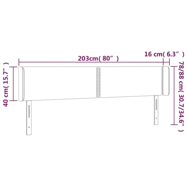 Sängyn pääty LED tummansinisellä 203x16x78/88 cm samettia