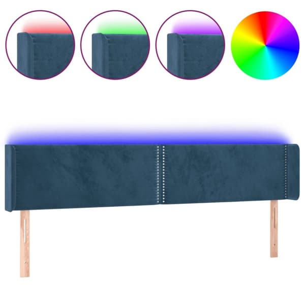 Sängyn pääty LED tummansinisellä 203x16x78/88 cm samettia