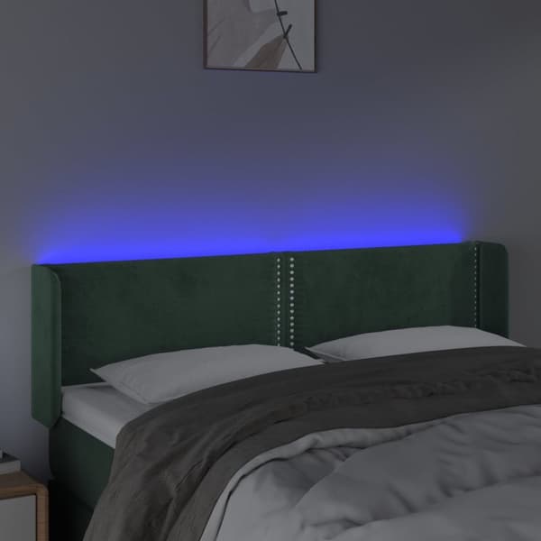 sengegavl med LED-lys 147x16x78/88 cm fløjl mørkegrøn