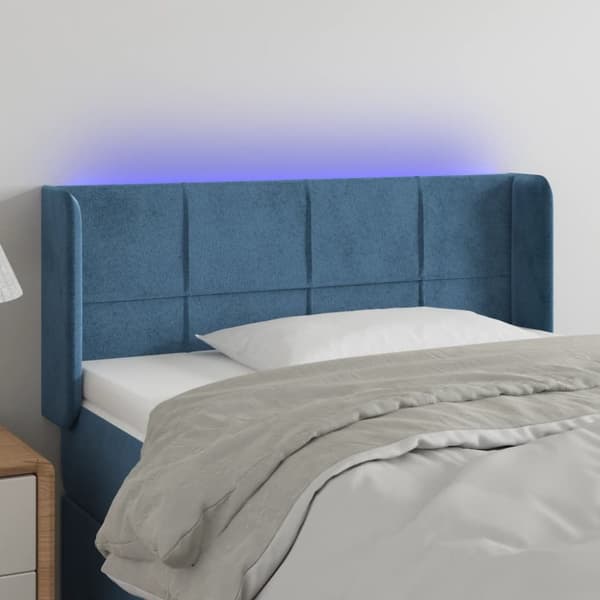 Sängyn pääty LED-valolla, tummansininen 93x16x78/88cm, samettia