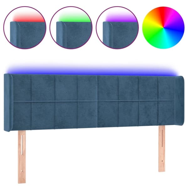 Sängyn pääty LED tummansinisellä 147x16x78/88 cm samettia