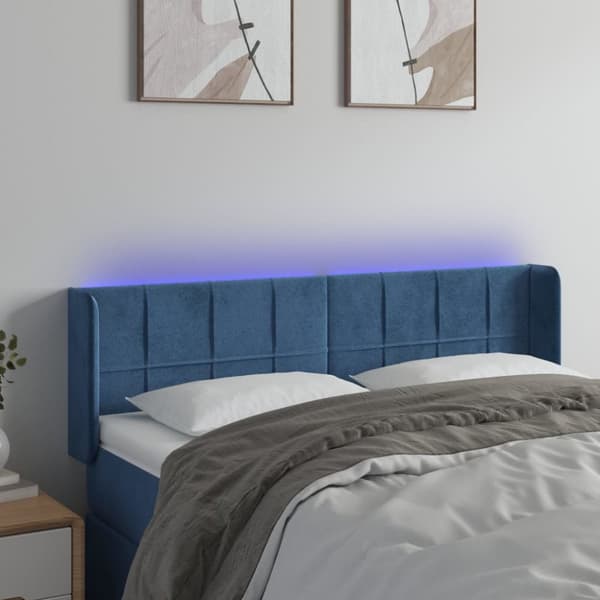 Sängyn pääty LED tummansinisellä 147x16x78/88 cm samettia
