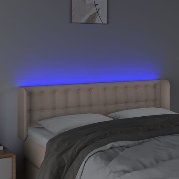 sengegavl med LED-lys 147x16x78/88cm kunstlæder cappuccino