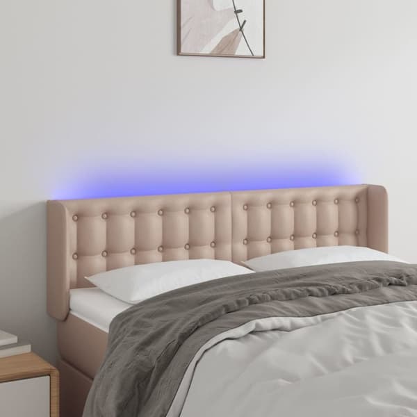 sengegavl med LED-lys 147x16x78/88cm kunstlæder cappuccino
