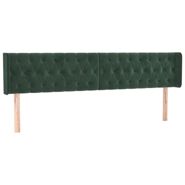 sengegavl med LED-lys 203x16x78/88 cm fløjl mørkegrøn