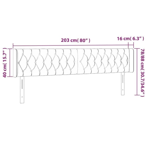 sengegavl med LED-lys 203x16x78/88 cm fløjl mørkegrøn