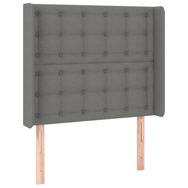 sengegavl med LED-lys 103x16x118/128 cm stof mørkegrå