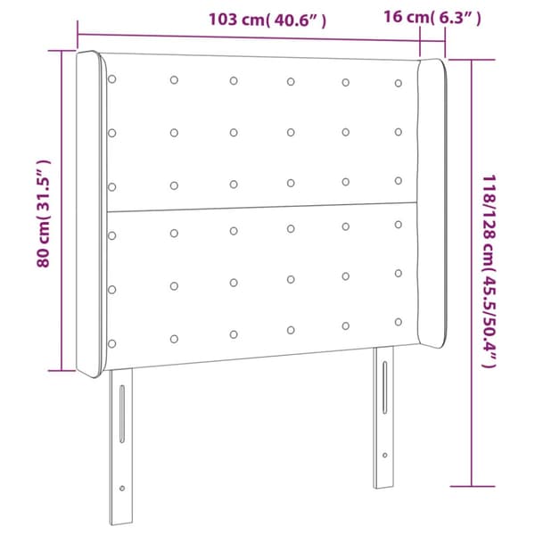 sengegavl med LED-lys 103x16x118/128 cm stof mørkegrå