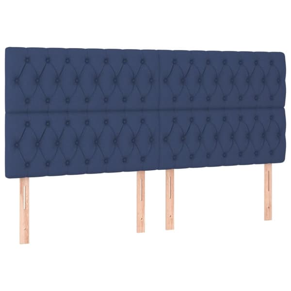 sengegavl med LED-lys 180x7x118/128 cm stof blå