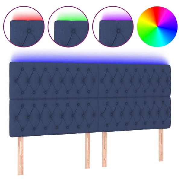 sengegavl med LED-lys 180x7x118/128 cm stof blå