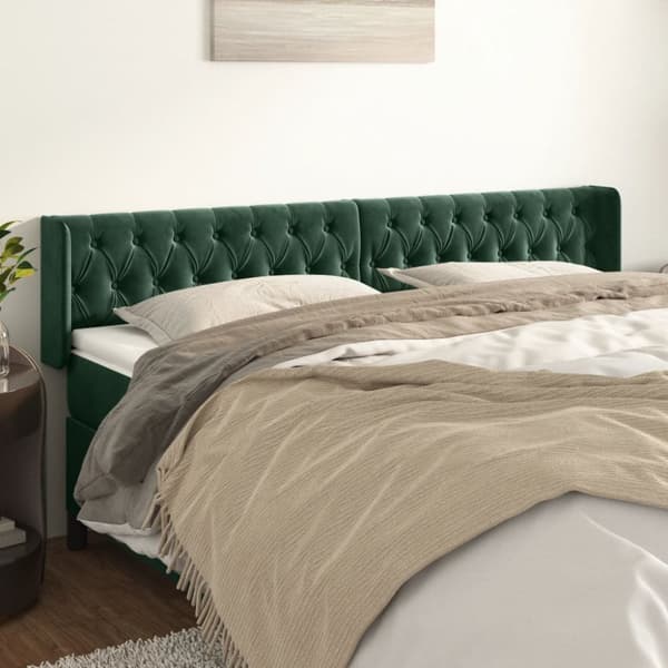 sengegavl med kanter 183x16x78/88 cm fløjl mørkegrøn
