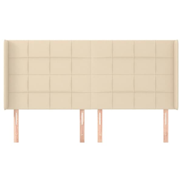 sengegavl med kanter 183x16x118/128 cm stof cremefarvet