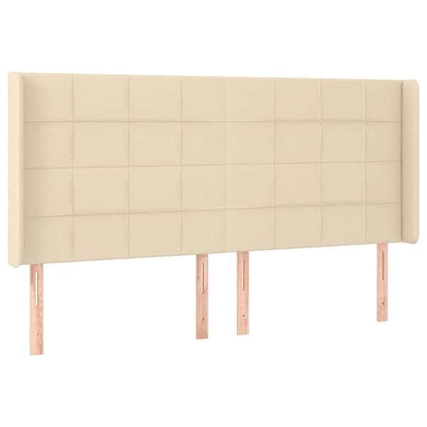 sengegavl med kanter 183x16x118/128 cm stof cremefarvet
