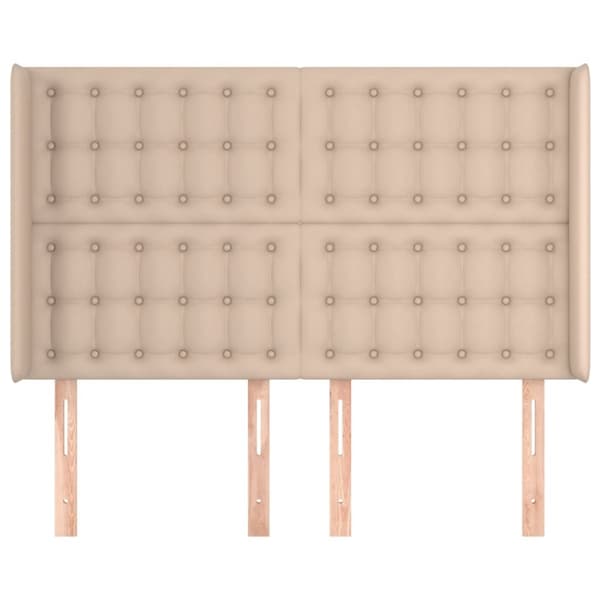 sengegavl med kanter 147x16x118/128 cm kunstlæder cappuccino