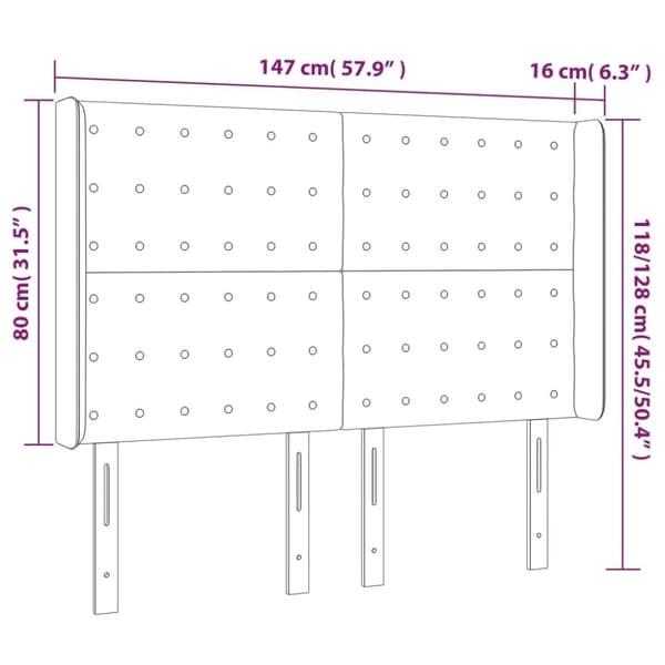 sengegavl med kanter 147x16x118/128 cm kunstlæder cappuccino