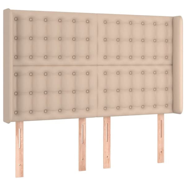 sengegavl med kanter 147x16x118/128 cm kunstlæder cappuccino