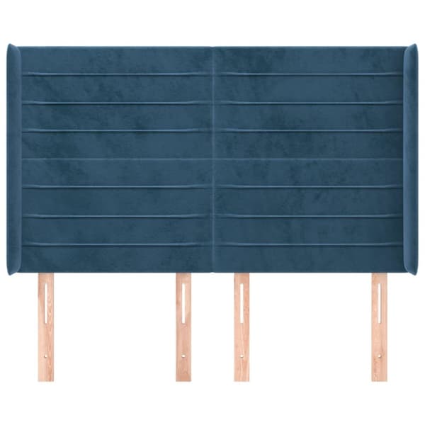 sengegavl med kanter 147x16x118/128 cm fløjl mørkeblå