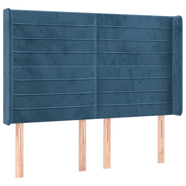 sengegavl med kanter 147x16x118/128 cm fløjl mørkeblå