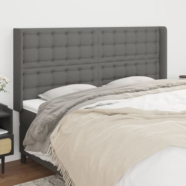 sengegavl med kanter 203x16x118/128 cm stof mørkegrå