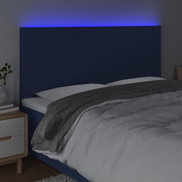 Sängyn pääty LED-valolla, sininen, 160x5x118/128 cm, kangas